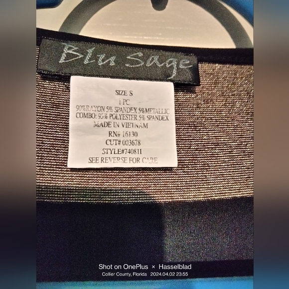 NWT Women's Blue Sage Shimmer gold/Black Stripe Stretchy Thin Mat'l - Picture 6 of 9